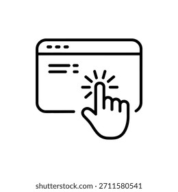 Cursor hand icon clicking on a simplified web browser window interface