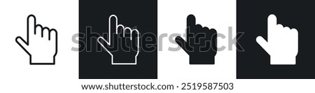 Cursor hand icon collection in black and white filled and stroke line style.
