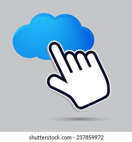 cursor hand icon presses on a cloud