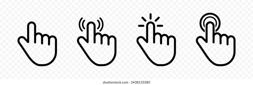 Cursor hand icon set isolated on transparent background