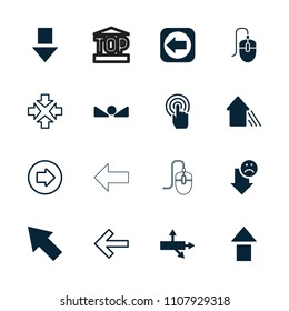 Cursor icon. collection of 16 cursor filled and outline icons such as arrow, arrow up, move, back, mouse, pointer, touchscreen. editable cursor icons for web and mobile.