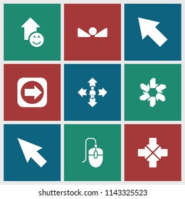 Cursor icon. collection of 9 cursor filled icons such as pointer, arrow up, arrow right, mouse, man move, move. editable cursor icons for web and mobile.