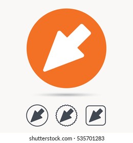 Cursor icon. Computer position marker symbol. Orange circle button with web icon. Star and square design. Vector