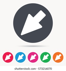 Cursor icon. Computer position marker symbol. Colored circle buttons with flat web icon. Vector