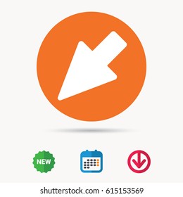 Cursor icon. Computer position marker symbol. Calendar, download arrow and new tag signs. Colored flat web icons. Vector