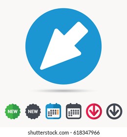 Cursor icon. Computer position marker symbol. Calendar, download arrow and new tag signs. Colored flat web icons. Vector