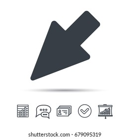 Cursor icon. Computer position marker symbol. Chat speech bubble, chart and presentation signs. Contacts and tick web icons. Vector