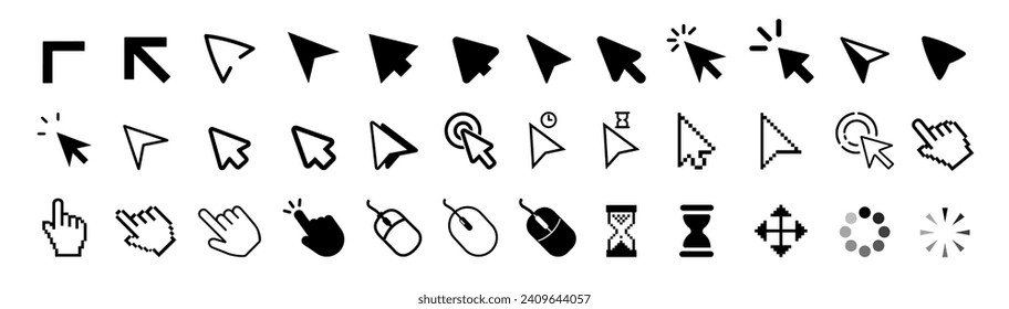 Cursor icon. Mouse click cursor collection. Vector illustration.