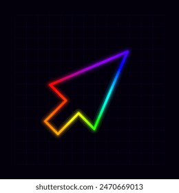 Cursor-Symbol, Neon-Regenbogen-Visuals, Gradient-Mesh-Grafiken, leuchtende bunte Ästhetik.