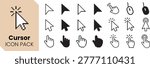 Cursor icon pack. Mouse pointer arrows, hand click symbols, pixel cursor styles and tap interaction icons for website UI, app interface, navigation and UX design. Landing Page