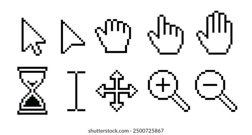 Cursor icon pixel. Computer pixel cursor.