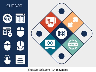 cursor icon set. 13 filled cursor icons.  Simple modern icons about  - Previous, Tap, Website, Mouse, Web, Loop, Resize, Touch screen, Internet