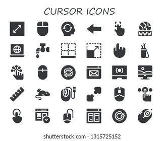 cursor icon set. 30 filled cursor icons.  Collection Of - Resize, Mouse, Refresh, Back, Touch, Www, Internet, Tap, Bottom, Arrow, Loop, Website, Touch screen, Photoshop, Finger