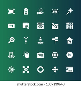 cursor icon set. Collection of 25 filled cursor icons included Website, Direction, Circular arrow, Internet, Back, Web, Computer mouse, Shortcut, Arrow, Directions, Pixelated