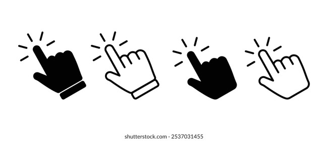 Cursor icon set. Finger pointer pictogram. Hand touch or press icon. hand cursor icon click. cursor icon vector. 