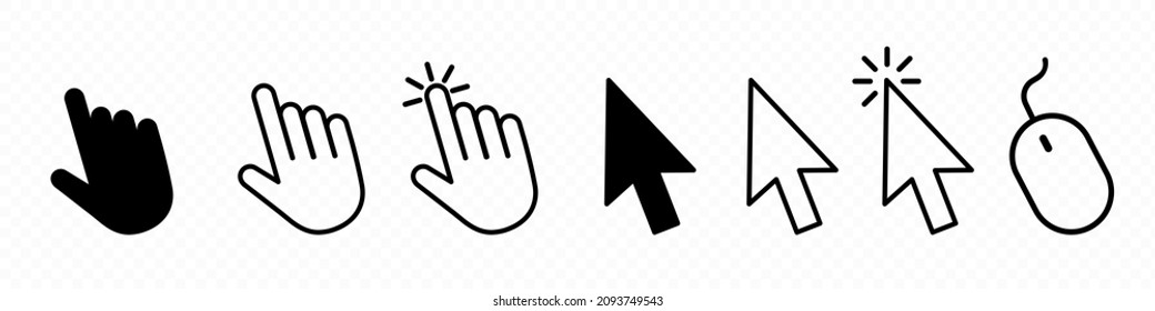 Cursor icon set. Hand cursor sign. Computer mouse pointer. Cursor symbol for your web site design, logo, app, UI. Vector line icon for Business and Advertising.