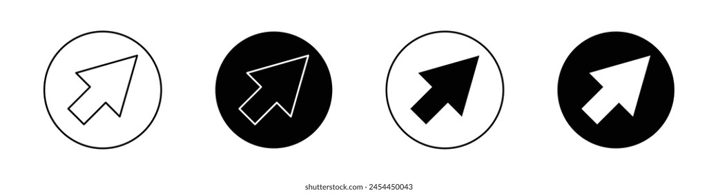 Cursor icon set. mouse click arrow vector symbol. computer pointer sign in black filled and outlined style.