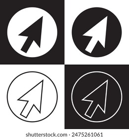 Cursor icon set. mouse click arrow vector symbol. computer pointer sign in black filled and outlined style. isolated on white and black background. EPS 10.