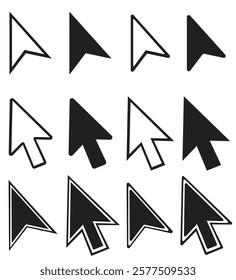 Cursor icon set. Mouse pointer symbol collection. Finger cursor vector illustration. Arrow click sign. Web interface pointer collection.