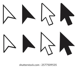 Cursor icon set. Mouse pointer symbol collection. Finger cursor vector illustration. Arrow click sign. Web interface pointer collection.