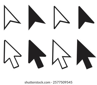 Cursor icon set. Mouse pointer symbol collection. Finger cursor vector illustration. Arrow click sign. Web interface pointer collection.