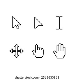 Cursor icon set, cursor pointers, cursor mouse icon set, zooming icon set, arrow, hourglass, computer mouse, 8-bit, pixel cursor icon set, pixel art