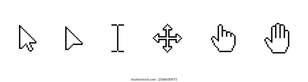 Cursor icon set, cursor pointers, cursor mouse icon set, zooming icon set, arrow, hourglass, computer mouse, 8-bit, pixel cursor icon set, pixel art