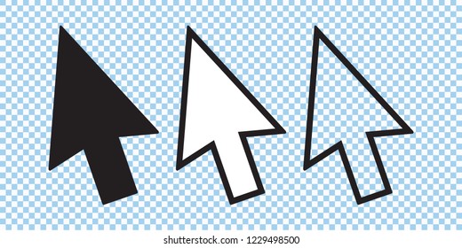 Cursor icon set, vector cursor arrow, black and line icons