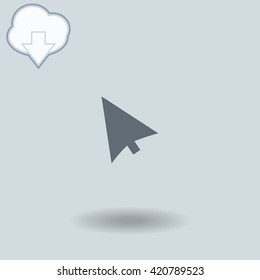Cursor icon with shadow. Cloud of download with arrow.