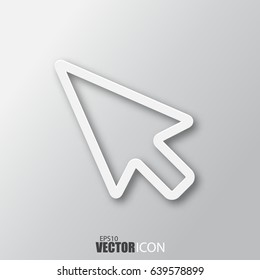 Cursor icon in white style with shadow isolated on grey background. For your design, logo. Vector illustration.