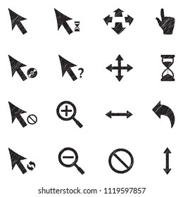 Cursor Icons. Black Scribble Design. Vector Illustration.