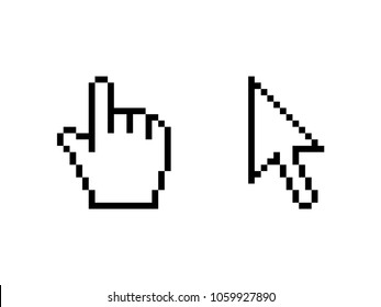 Cursor icons hand arrow pixel vector illustration