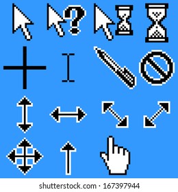 Cursor Icons. Mouse Pointer Set. Arrow, Hand, Hourglass.