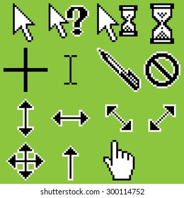 Cursor Icons. Mouse Pointer Set. Arrow, Hand, Hourglass. 