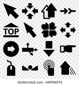 Cursor icons set. set of 16 cursor filled icons such as arrow right, pointing, mouse, top of cargo box, touchscreen, arrow up, pointer, move