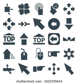 Cursor icons. set of 25 editable filled cursor icons such as arrow left, pointing, mouse, man move, pointer, move, arrow, hands, top of cargo box