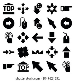 Cursor icons. set of 25 editable filled cursor icons such as arrow left, arrow right, pointing, mouse, pointer, move, hands, top of cargo box, touchscreen, back