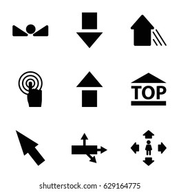 Cursor icons set. set of 9 cursor filled icons such as man move, top of cargo box, touchscreen, arrow up, pointer, arrow
