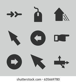 Cursor icons set. set of 9 cursor filled icons such as arrow left, arrow right, pointing, mouse