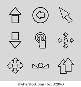 Cursor icons set. set of 9 cursor outline icons such as arrow left, man move, touchscreen, arrow up, pointer, move