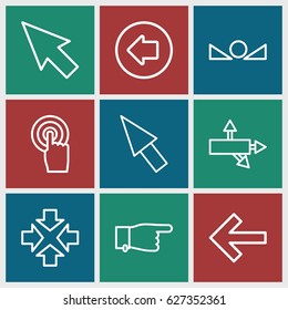 Cursor icons set. set of 9 cursor outline icons such as arrow left, pointing, touchscreen, arrow up, pointer, move, arrow