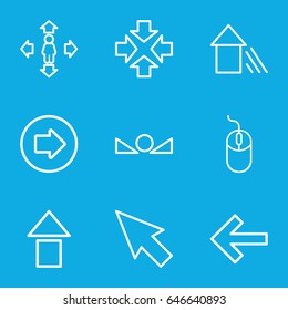 Cursor icons set. set of 9 cursor outline icons such as arrow right, mouse, man move, arrow up, pointer, move