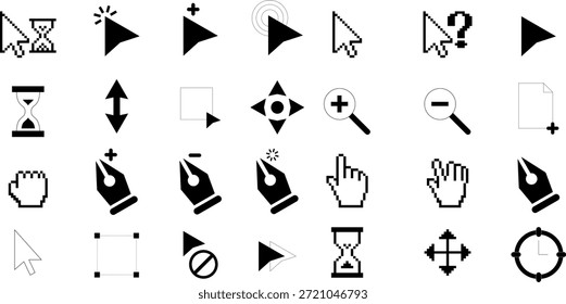 Conjunto de iconos de cursor, Vector de puntero de mano de flecha y Hacer clic de ratón