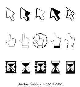 Cursor icons Set - Arrow, Mouse Hand And Hourglass - Isolated On White Background - Vector Illustration, Graphic Design Editable For Your Design.