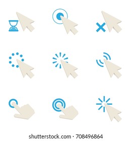 Cursor icons set. Cartoon set of 9 cursor vector icons for web isolated on white background