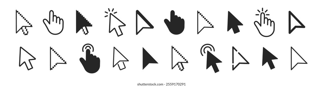 Cursor icons set. Click mouse cursor. Hand pointer symbol. Vector illustration.