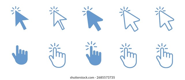 Conjunto de iconos de cursor e icono de Vector de cursor de computadora Signo de señalización Silueta de cursor Arte vectorial de ilustración