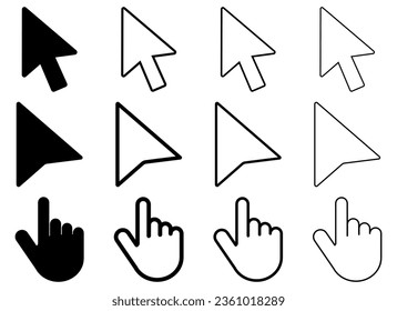 Cursor icons set design. Mouse Arrow Icon collection. Computer mouse click pointer cursor arrow. Vector icon