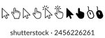Cursor icons set in hand, arrow and mouse forms, mouse click cursor set, arrow and hand pointer - vector