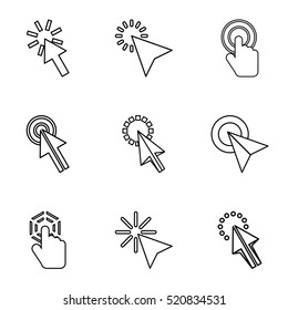 Cursor icons set. Outline illustration of 9 cursor vector icons for web
